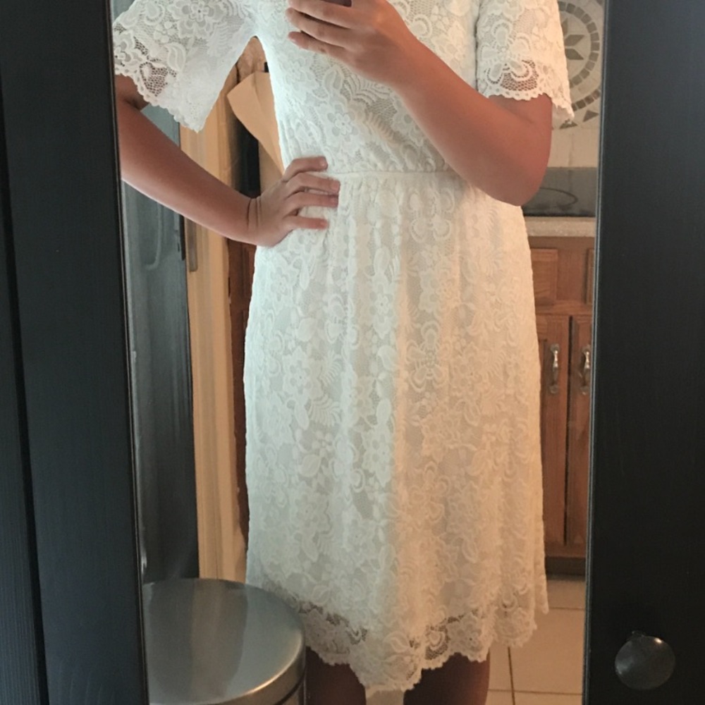 ROOLEE white lace fully lined midi dress